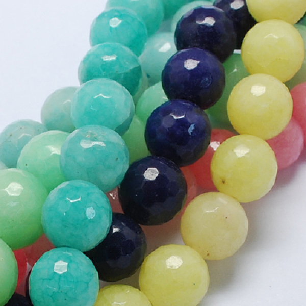

PandaHall Natural White Jade Bead Strands, Dyed, Faceted, Round, Mixed Color, 14mm, Hole: 2mm, 28pcs/strand, 14.6 inch White Jade Round..., Multicolor
