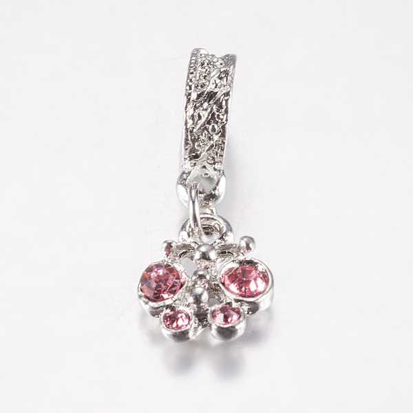 

PandaHall Alloy Rhinestone European Dangle Charms, Large Hole Pendants, Butterfly, Platinum, Hot Pink, 27mm, Pendant: 13x10.5x4mm, Hole: 5mm...