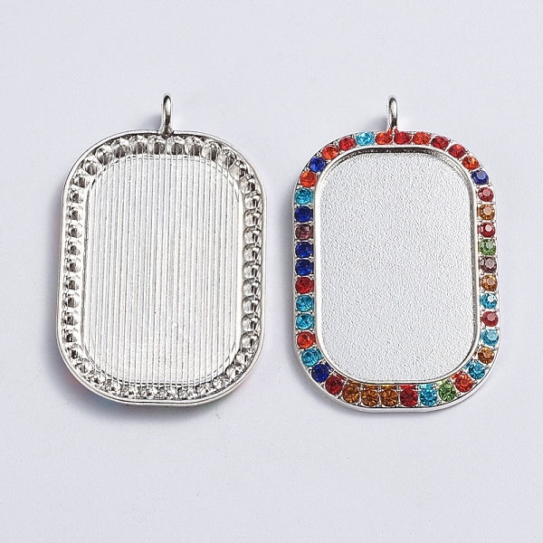 

PandaHall Alloy Big Pendant Cabochon Settings, Plain Edge Bezel Cups, with Rhinestone, Rectangle, Colorful, Platinum, Tray: 23x38mm..., Multicolor
