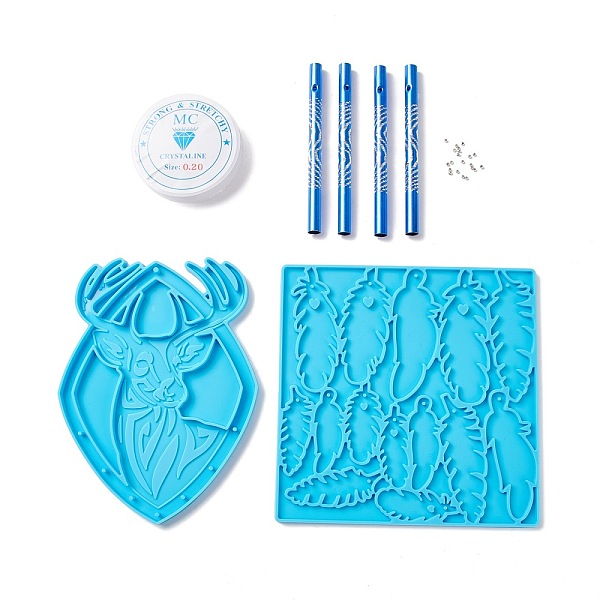 

PandaHall Christmas Reindeer & Feather Wind Chime Kit, including 2Pcs Silicone Molds, 1 Roll Crystal Thread, 4Pcs Tubes and 20Pcs Beads, for..., Multicolor