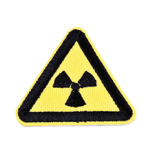 

PandaHall Computerized Embroidery Cloth Iron on/Sew on Patches, Costume Accessories, Triangle with Warning Sign, Caution Ionizing Radiation..., Yellow