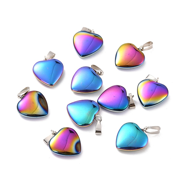 

PandaHall Electroplate Non-magnetic Synthetic Hematite Pendants, with Platinum Tone Brass Findings, Rainbow Heart, Multi-color Plated...