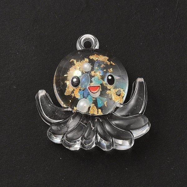 

PandaHall Luminous Transparent Resin Pendants, Octopus Charms, with Gold Foil, Dark Turquoise, 27x25x10mm, Hole: 1.8mm Resin Octopus
