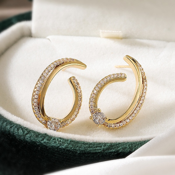 Aretes de circonita cúbica transparente con micropavé de latón para mujer