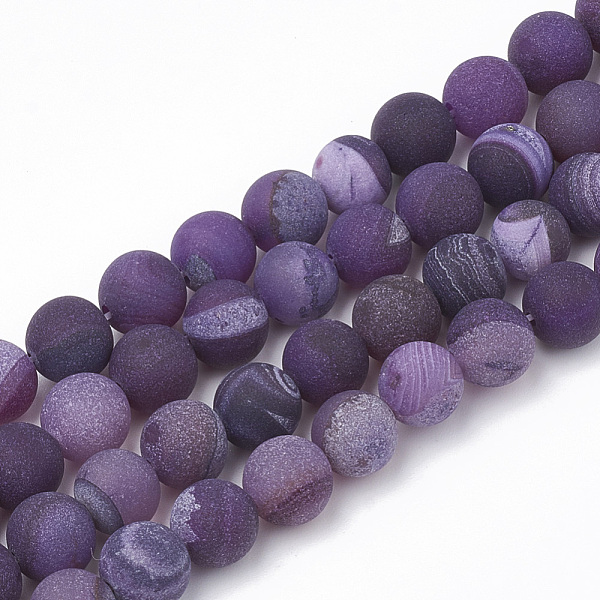 

PandaHall Dyed Natural Striped Agate/Banded Agate Beads Strands, Frosted, Round, Purple, 8~9mm, Hole: 1mm, about 48pcs/strand, 15.7 inch...