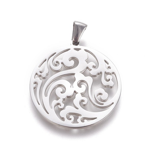 

PandaHall 304 Stainless Steel Pendants, Flat Round with Auspicious Cloud, Stainless Steel Color, 30x28x1.2mm, Hole: 2.5x5.5mm 304 Stainless...