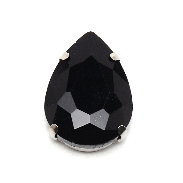 

PandaHall Sew on Rhinestone, Glass Rhinestone Faceted Cabochons, with Platinum Brass Base, Garment Accessories, Teardrop, Jet, 25x18x8mm..., Black