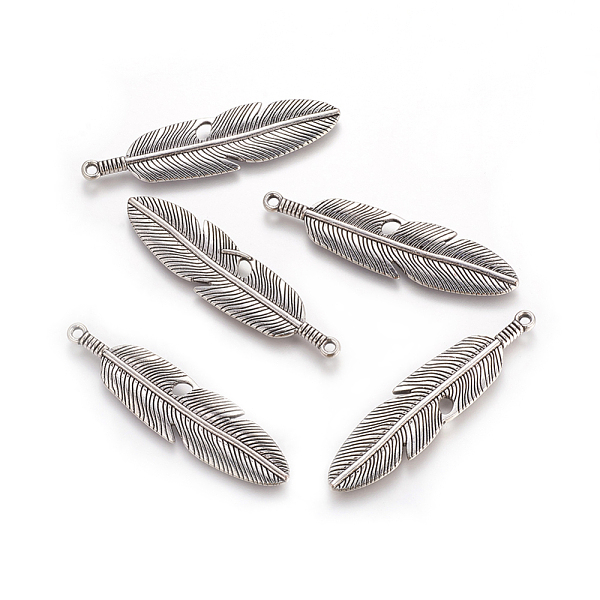 

PandaHall Tibetan Style Alloy Feather Big Pendants, Lead Free & Cadmium Free, Antique Silver, 61x15x3mm, Hole: 2mm Alloy Feather