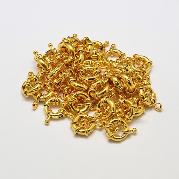 

PandaHall Rack Plating and Vacuum Plating Brass Spring Ring Clasps, Cadmium Free & Lead Free, Golden, 12x4mm, Hole: 2mm Brass