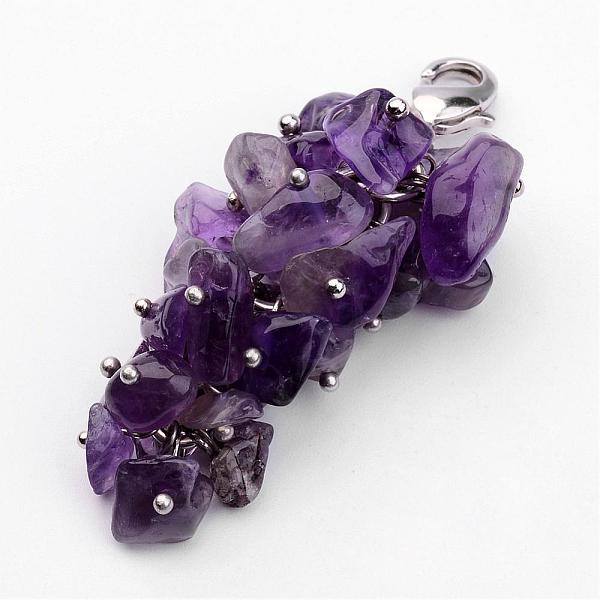 

PandaHall Natural Chip Amethyst Pendant Decorations, with Brass Lobster Claw Clasps, Platinum, Purple, 53mm Amethyst Chip Purple