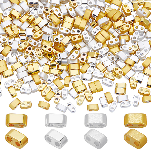 

PandaHall CREATCABIN 400Pcs 2 Hole Half Tila Beads 24K Gold Plated Seed Beads Bulk Silver Rectangle Metallic Flat Mini Opaque Electroplated...