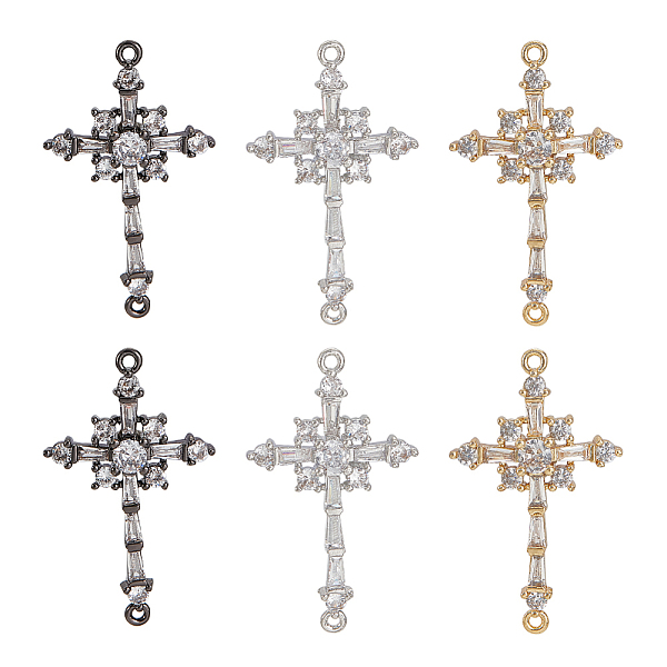 

PandaHall arricraft 6 Pcs Cubic Zirconia Cross Links, 3 Colors Cross Crucifix Connector Charms Rhinestone Crystal Pendants with Two Loops..., Clear