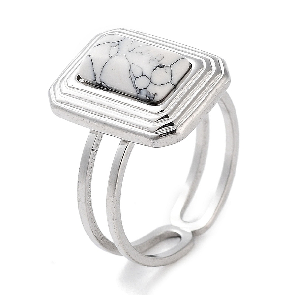 

PandaHall 304 Stainless Steel Ring, Adjustable Synthetic Howlite Rings, Rectangle, 12x16mm, Inner Diameter: Adjustable Howlite Rectangle