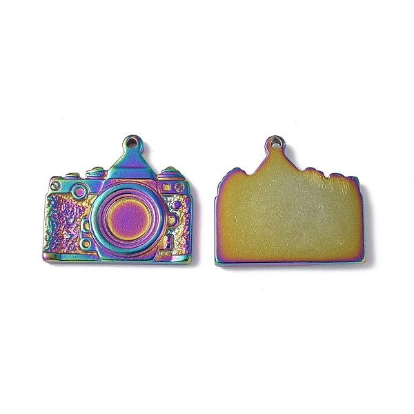 

PandaHall Ion Plating(IP) 304 Stainless Steel Pendant Cabochon Settings, Camera, Rainbow Color, 25x28x3.5mm, Hole: 1.5mm, Tray: 8mm 304...