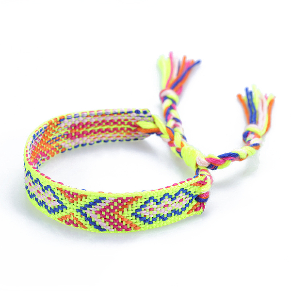 

PandaHall Polyester-cotton Braided Rhombus Pattern Cord Bracelet, Ethnic Tribal Adjustable Brazilian Bracelet for Women, Green Yellow...