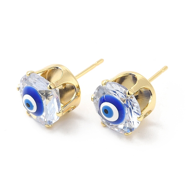 

PandaHall Flat Round Glass with Enamel Evil Eye Stud Earrings, Real 18K Gold Plated Brass Jewelry for Women, Blue, 11mm, Pin: 0.8mm Glass...