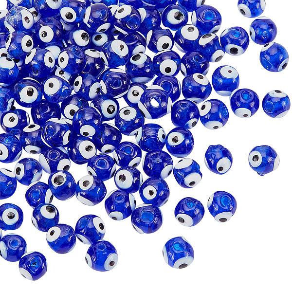 

PandaHall 100 Pcs Glass Evil Eye Beads, 8mm Handmade Lampwork Beads Turkish Evil Eye Spacer Beads Round Evil Eye Loose Beads for Bracelets..., Blue