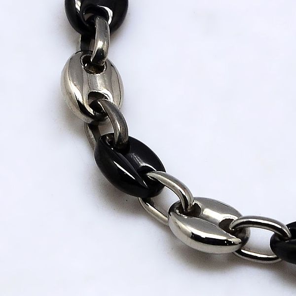 

PandaHall Fashionable 304 Stainless Steel Coffee Bean Chain Necklaces, with Lobster Claw Clasps, Black & Stainless Steel Color, 21.3 inch...