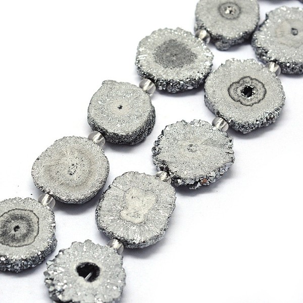 

PandaHall Natural Druzy Quartz Crystal Beads Strands, Solar Quartz, Dyed, Nuggets, Gray, 14~22x13~20x4~6mm, Hole: 1.5~2mm, about...