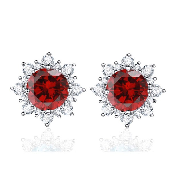 

PandaHall Brass Micro Pave Cubic Zirconia Stud Earrings, Flower, Red, Platinum, 14.5x12.5x7.8mm, Pin: 0.5mm Brass Flower Red