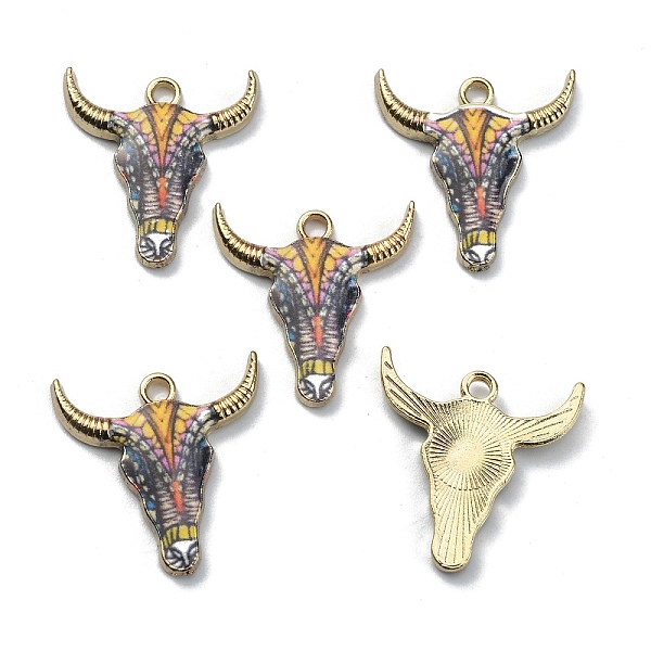 

PandaHall Alloy Enamel Printed Pendants, Cattle's Head Charms, Golden, Colorful, 21.5x20.5x2mm, Hole: 2mm Alloy+Enamel Cattle