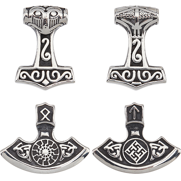 

PandaHall DICOSMETIC 4Pcs 2 Styles Viking Pendants Stainless Steel Thor's Hammer and Viking Axe Pendant Antique Silver Mjolnir Thor Hammer...