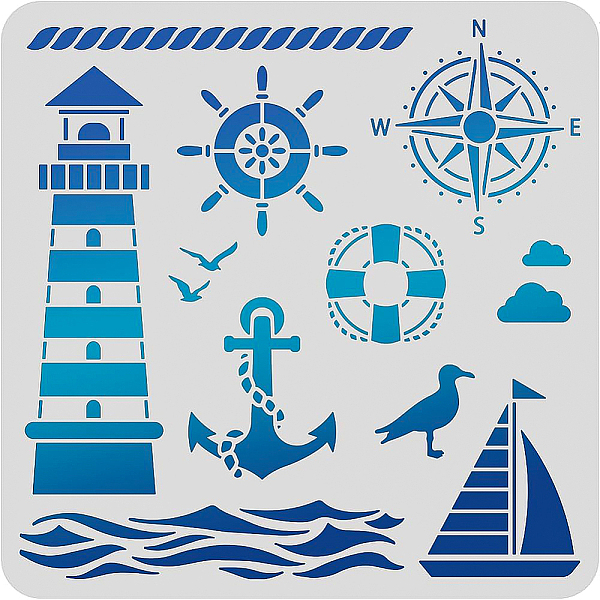 

PandaHall BENECREAT Lighthouse PET Plastic Drawing Templates 11.8x11.8 Inch/30x30cm Compass Anchor Template Stencil for Scrabooking Card..., White