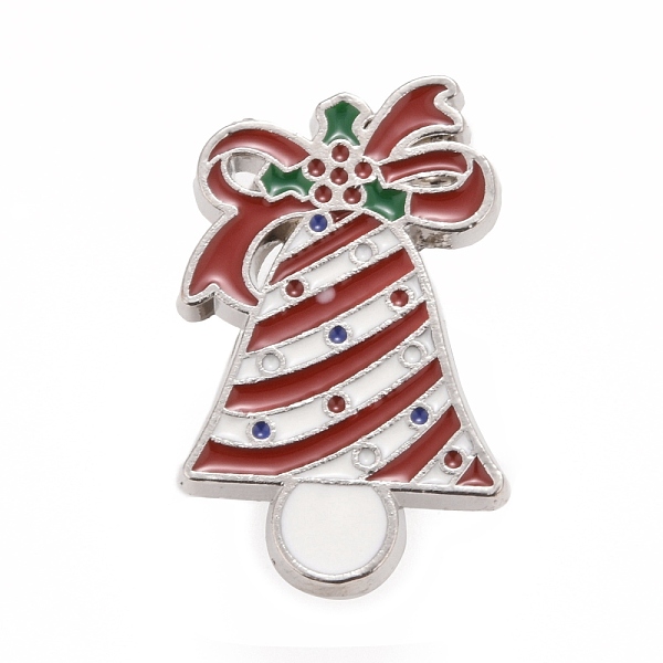 

PandaHall Christmas Bell Enamel Pin, Alloy Badge for Backpack Clothes, Platinum, Red, 27x17x2mm Alloy+Enamel Red