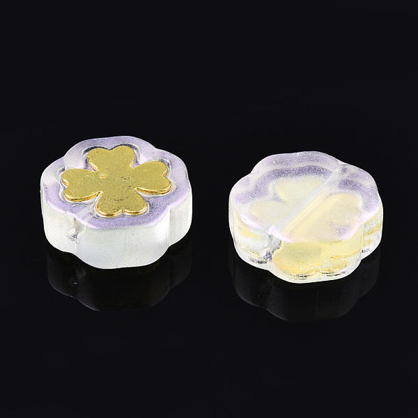 

PandaHall Transparent Spray Painted Glass Beads, with Glitter Powder and Golden Plated Brass Findings, Flower, Clear, 12x12x4.5mm, Hole: 1mm...
