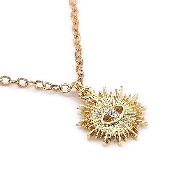 

PandaHall Alloy Rhinestone Pendant Necklaces, with Brass Cable Chains and 304 Stainless Steel Lobster Claw Clasps, Sun with Eye, Golden...