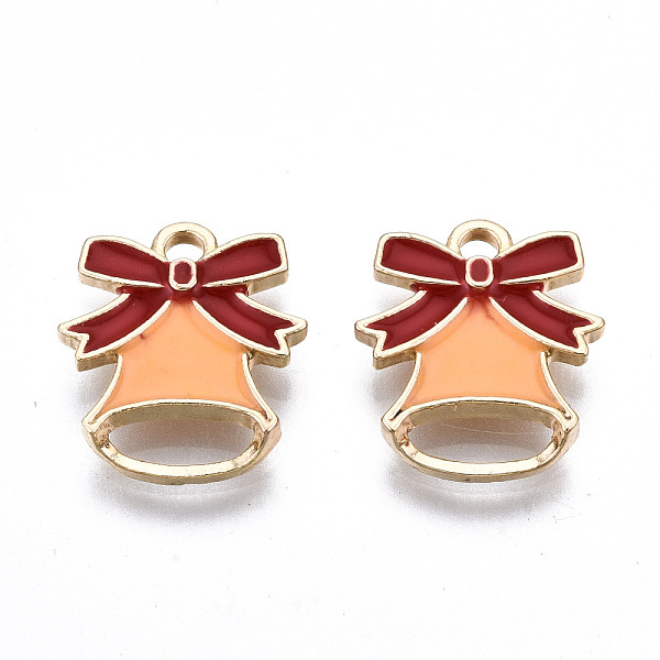 

PandaHall Light Gold Plated Alloy Enamel Pendants, Cadmium Free & Lead Free, for Christmas, Bell, Orange, 16x14x2.5mm, Hole: 2mm...