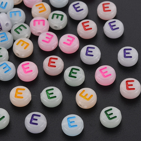 

PandaHall Acrylic Beads, Glow in the Dark, with Enamel and Luminous, Horizontal Hole, Flat Round with Alphabet, Letter.E, 6.5x7x4mm, Hole..., Multicolor