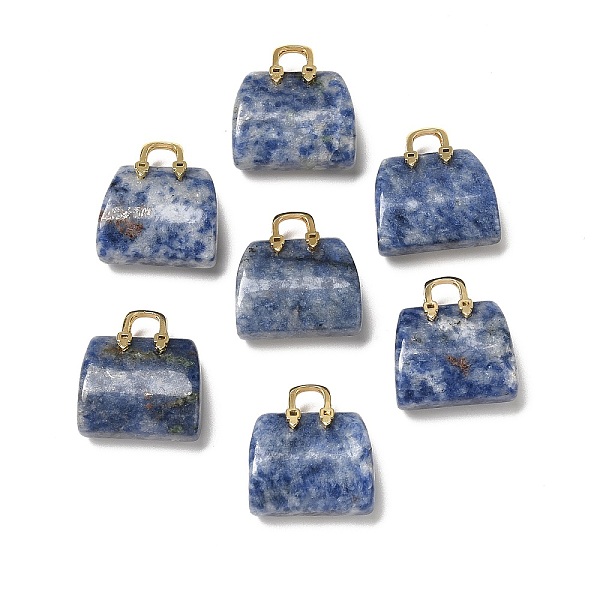 

PandaHall Natural Blue Spot Jasper Brass Pendants, Handbag Charms, Golden, 27.5x26x12mm, Hole: 6.3x5mm Blue Spot Jasper Bag