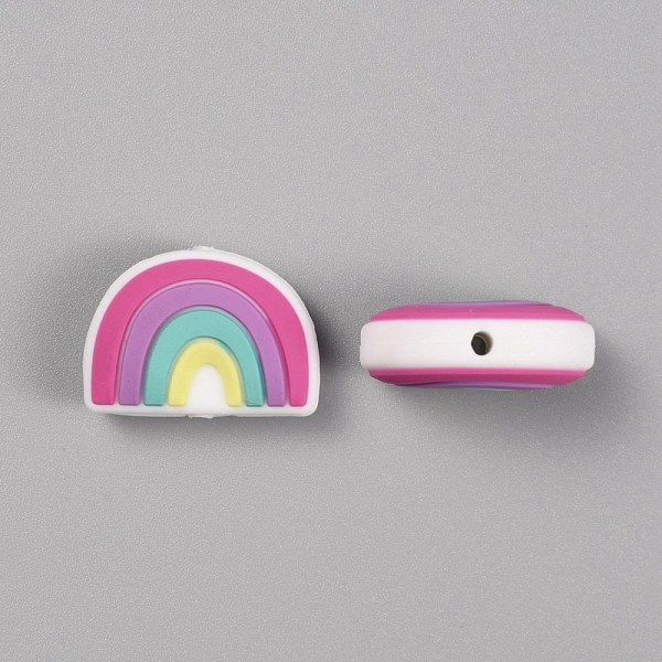 

PandaHall Silicone Beads, For Teethers, Rainbow Shaped, Hot Pink, 18x25x9mm, Hole: 2mm Silicone Rainbow