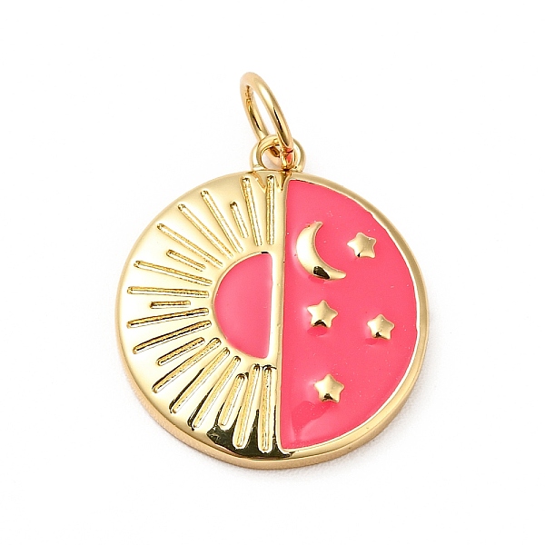 

PandaHall Rack Plating Brass Enamel Pendants, with Jump Ring, Cadmium Free & Nickel Free & Lead Free, Real 18K Gold Plated, Flat Round with..., Red