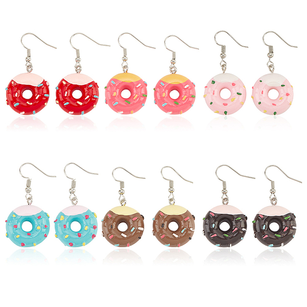

PandaHall ANATTASOUL 6 Pairs 6 Colors Resin Doughnut Dangle Earrings, Platinum Brass Jewelry for Women, Mixed Color, 41mm, Pin: 0.6mm, 1..., Multicolor