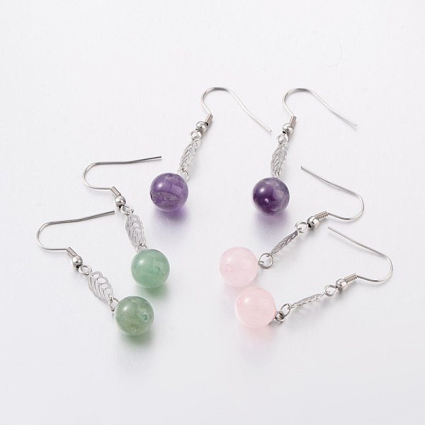 

PandaHall Natural Mixed Stone Dangle Earrings, with 304 Stainless Steel Findings, 48mm, Pin: 0.7mm Mixed Stone