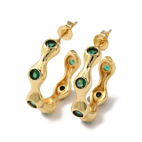 

PandaHall Green Cubic Zirconia Round Stud Earrings, Brass Half Hoop Earrings for Woman, Real 18K Gold Plated, 22x5mm, Pin: 0.7mm Cubic...