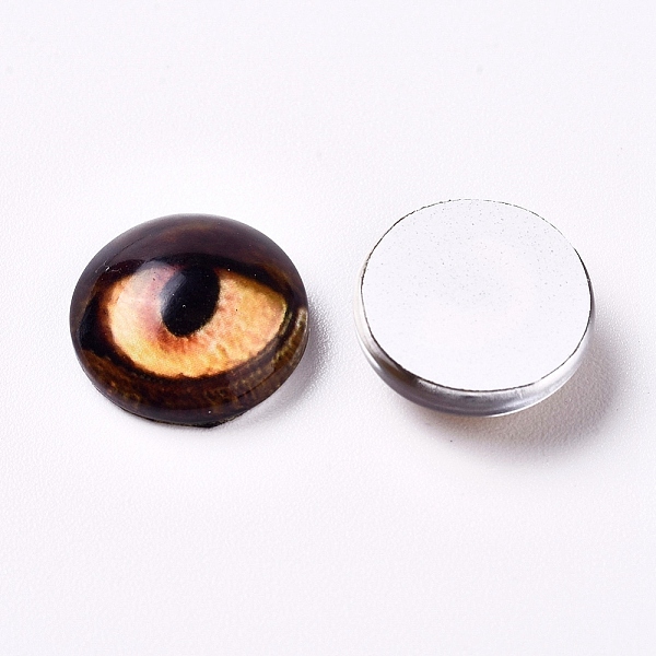

PandaHall Glass Cabochons, Half Round/Dome with Animal Eye Pattern, Sandy Brown, 17.9x5mm Glass Half Round Brown