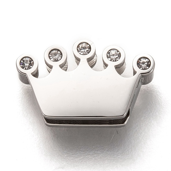 

PandaHall 304 Stainless Steel Slide Charms, with Crystal Rhinestone, Crown, Stainless Steel Color, 13x8x3.5mm, Hole: 8x1.5mm 304 Stainless..., Clear