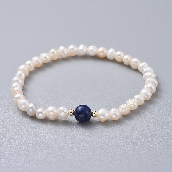 

PandaHall Stretch Grade A Natural Freshwater Pearl Bracelets, with Natural Lapis Lazuli(Dyed) Beads and Brass Beads, 2 inch(5.1cm) Lapis...
