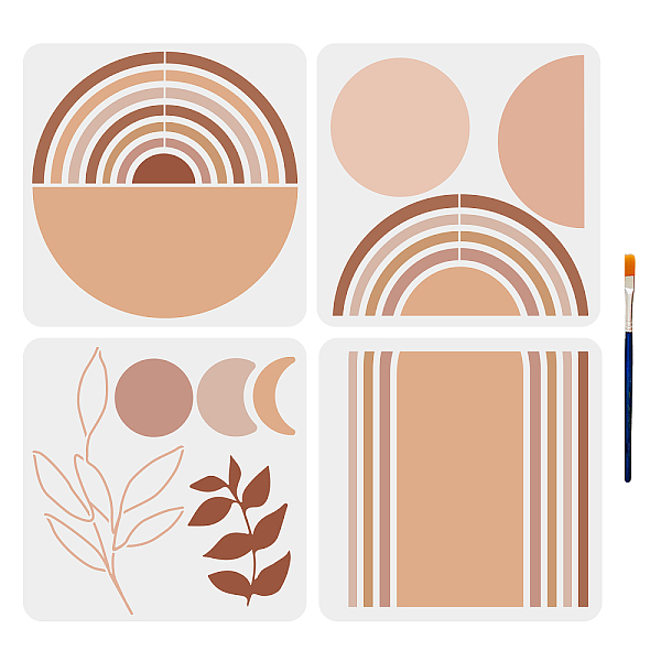 

PandaHall MAYJOYDIY 4pcs Boho Sun and Moon Stencils Boho Sunrise Themes Plants Stencil 11.8×11.8inch with Paint Brush Reusable Geometric Art...