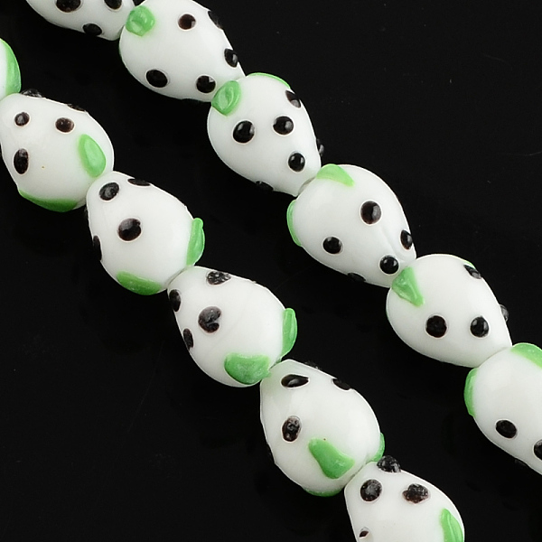

PandaHall Handmade Lampwork 3D Strawberry Beads, White, 13~16x11mm, Hole: 2mm Lampwork Fruit White