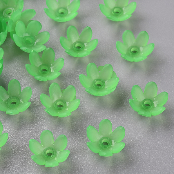 

PandaHall Frosted Acrylic Bead Caps, 6-Petal, Flower, Lime Green, 14x6mm, Hole: 2mm, about 1660pcs/500g Acrylic