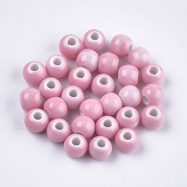 

PandaHall Handmade Porcelain Beads, Bright Glazed Porcelain Style, Round, Pink, 6~7x5.5~6mm, Hole: 2~2.5mm Porcelain Round Pink