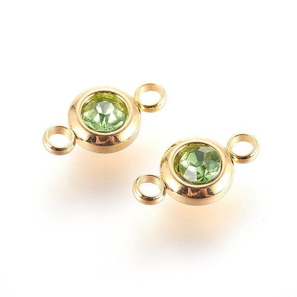 

PandaHall 304 Stainless Steel Rhinestone Links connectors, Flat Round, Golden, Peridot, 12x6.5x4mm, Hole: 2mm 304 Stainless Steel Flat Round..., Green