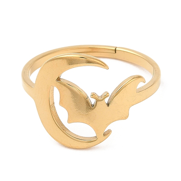 

PandaHall Ion Plating(IP) 304 Stainless Steel Moon with Bat Adjustable Ring for Women, Real 18K Gold Plated, US Size 6 1/4(16.7mm) 304...