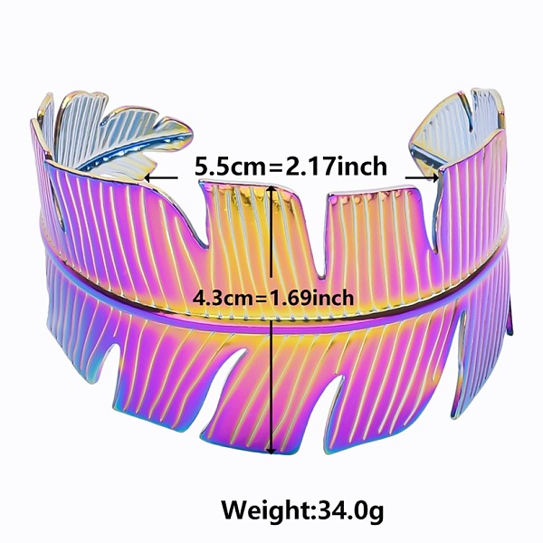 

PandaHall Stylish European and American Feather 304 Stainless Steel Cuff Bangles for Women Stainless Steel