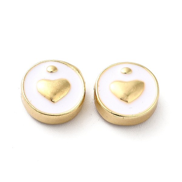 

PandaHall Rack Plating Alloy Enamel Beads, Flat Round with Heart, Golden, White, 10~10.5x4.5mm, Hole: 1.5mm Alloy+Enamel Flat Round White