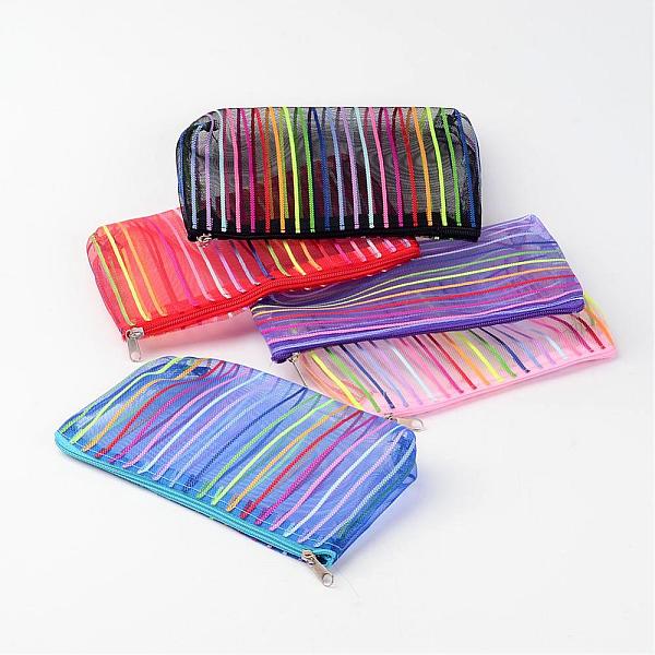 mesh multifunctional zip pouches, cosmetic bags, mixed color, 18.5x11x0.8cm
